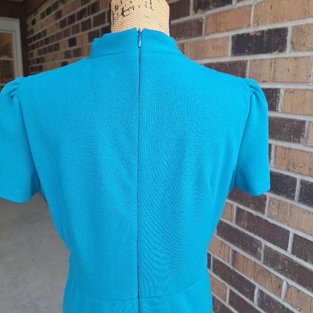 Maggy London Tie Neck Teal Dress - Picture 8 of 14